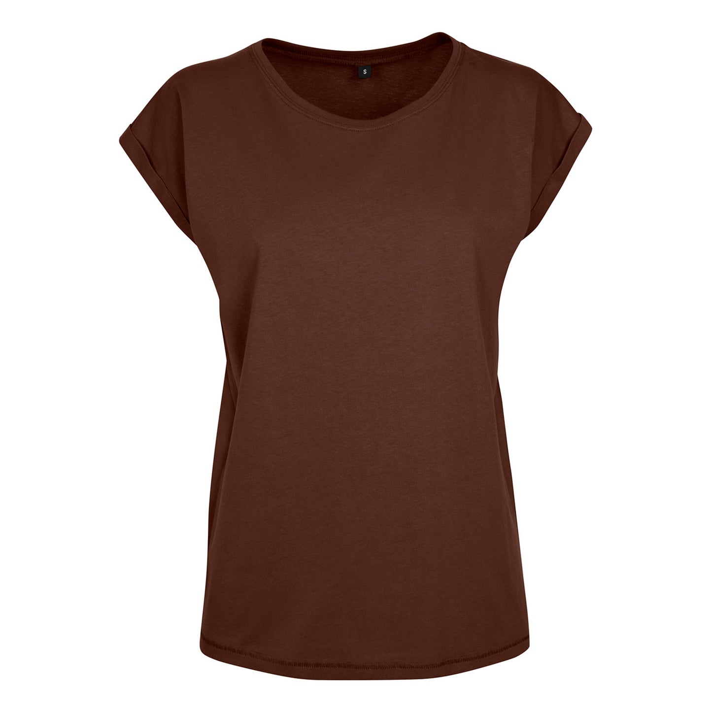 Chocolate Brown - Front - Build Your Brand Womens-Ladies Extended Shoulder T-Shirt