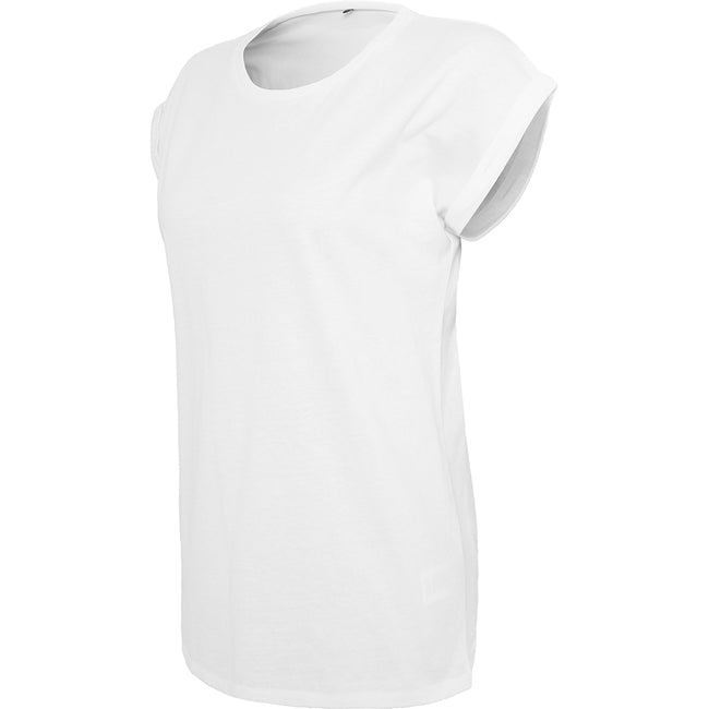 White - Side - Build Your Brand Womens-Ladies Extended Shoulder T-Shirt