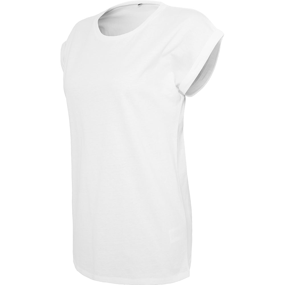 White - Side - Build Your Brand Womens-Ladies Extended Shoulder T-Shirt