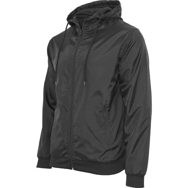 Black-Black - Lifestyle - Build Your Brand Mens Zip Up Wind Runner Jacket