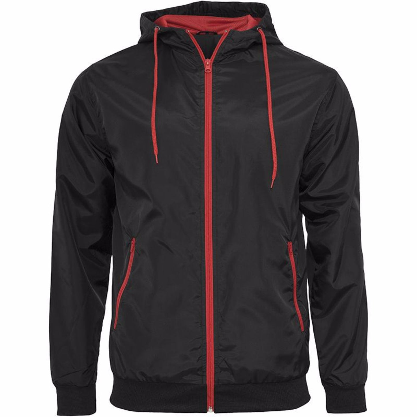 Black-Red - Front - Build Your Brand Mens Zip Up Wind Runner Jacket
