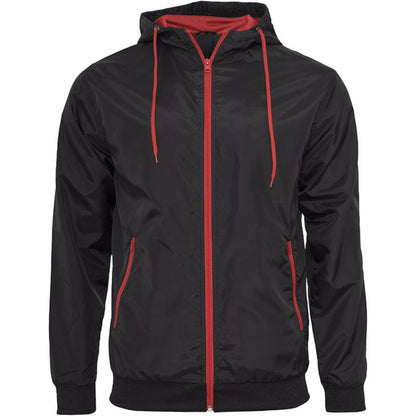 Black-Red - Front - Build Your Brand Mens Zip Up Wind Runner Jacket