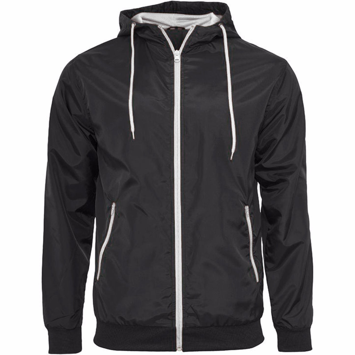 Black-White - Front - Build Your Brand Mens Zip Up Wind Runner Jacket