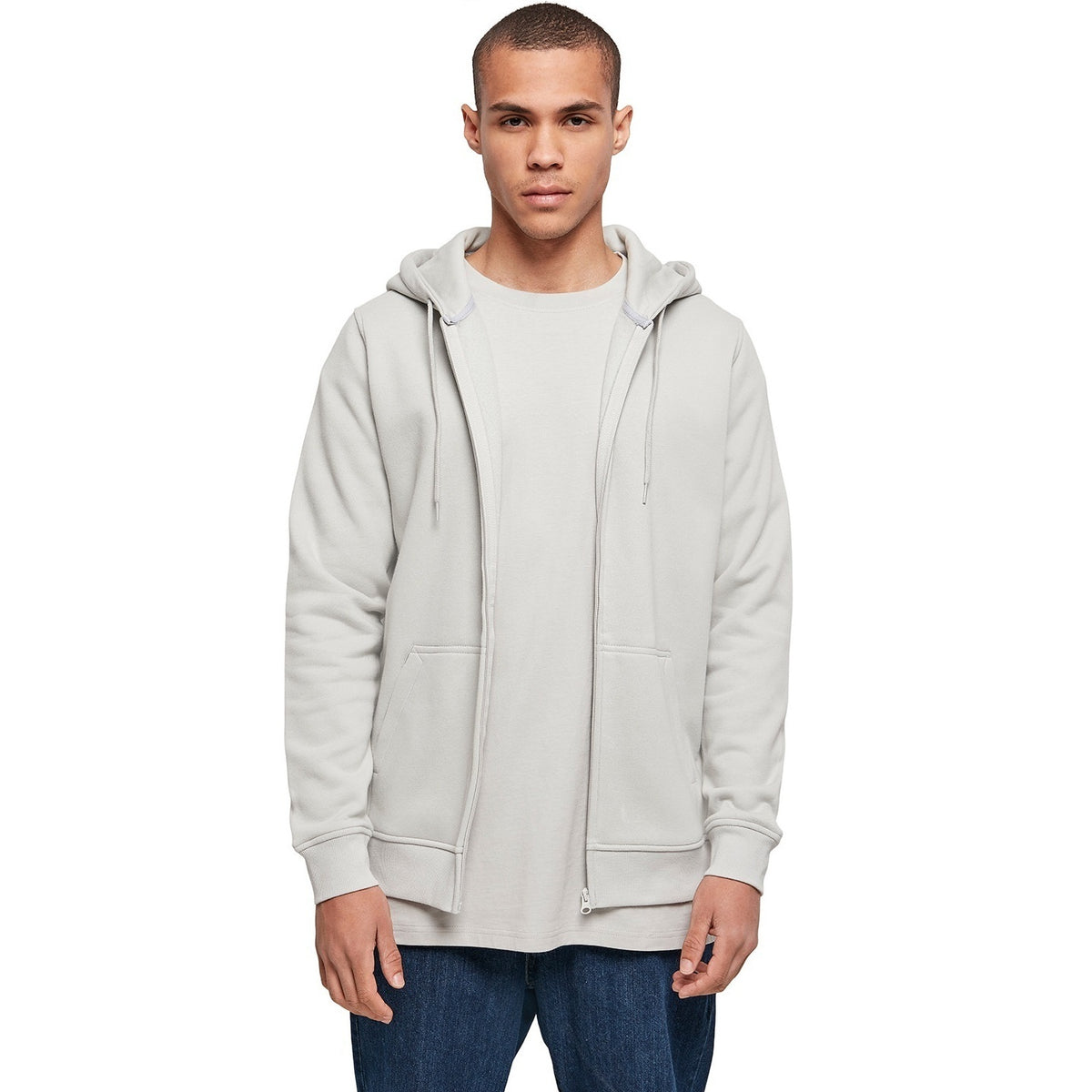 Light Asphalt - Back - Build Your Brand Mens Heavy Zip Up Hoodie