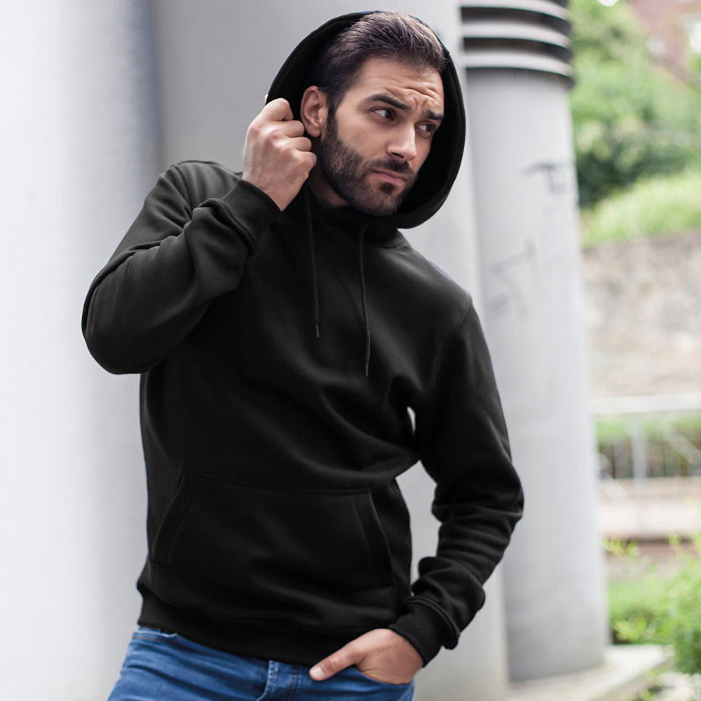 Black - Back - Build Your Brand Mens Heavy Pullover Hoodie