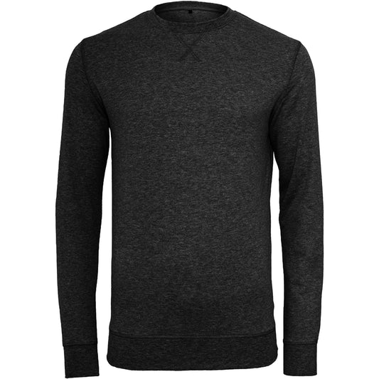 Black - Front - Build Your Brand Mens Plain Light Crewneck Sweater