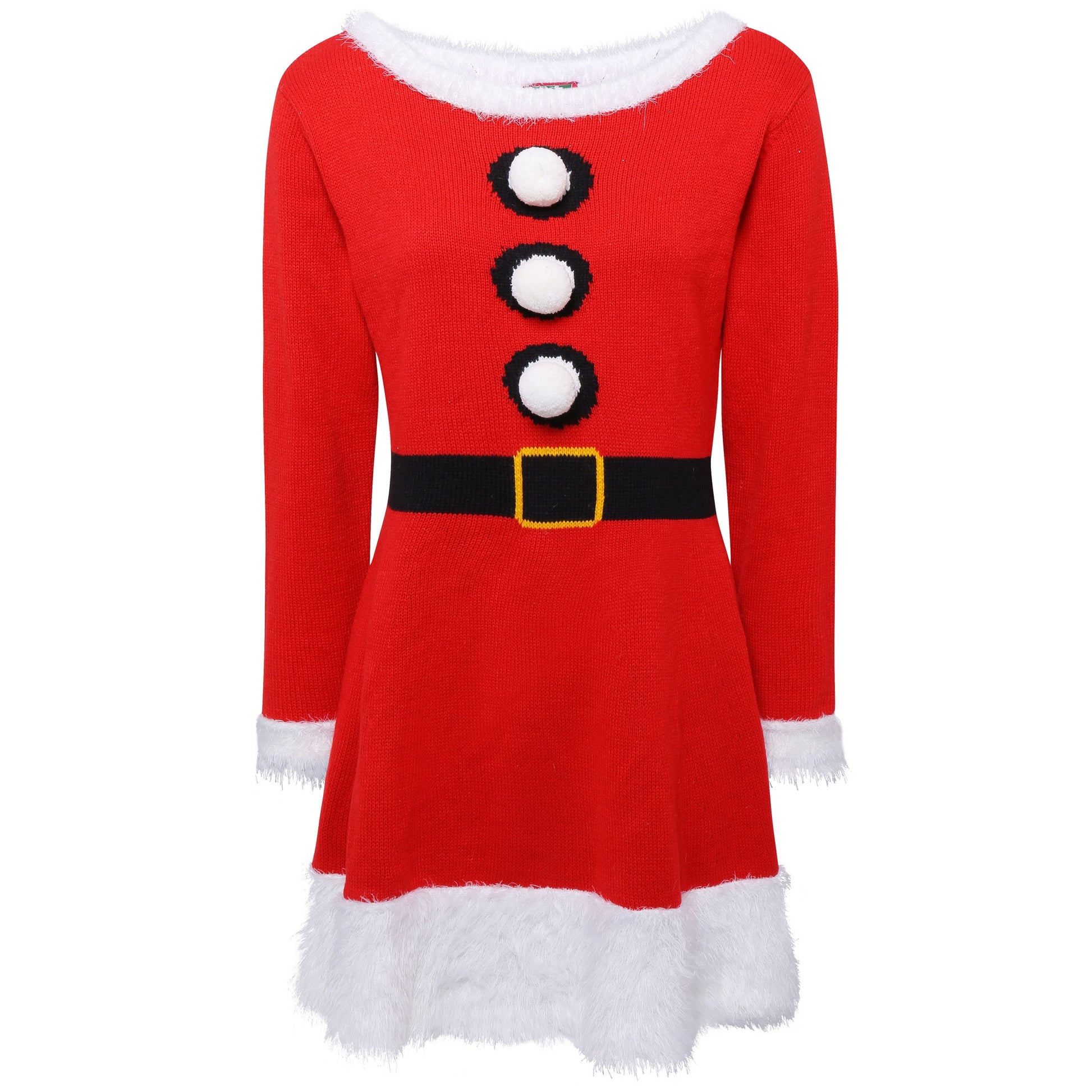 Red - Front - Christmas Shop Womens Christmas Knitted Dress
