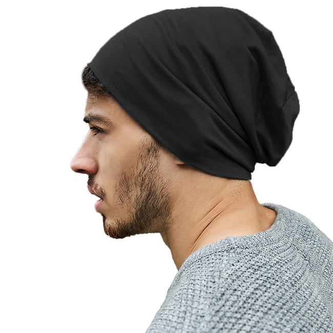 Black - Back - Beechfield Unisex Hemsedal Cotton Slouch Beanie