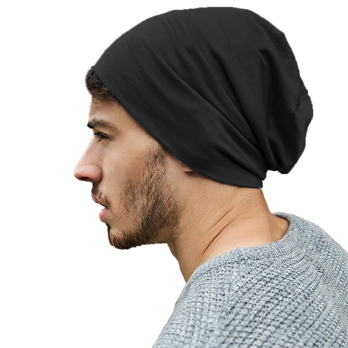 Black - Back - Beechfield Unisex Hemsedal Cotton Slouch Beanie