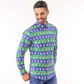 Santa Blue-Green - Back - Christmas Shop Mens Printed Christmas Shirt