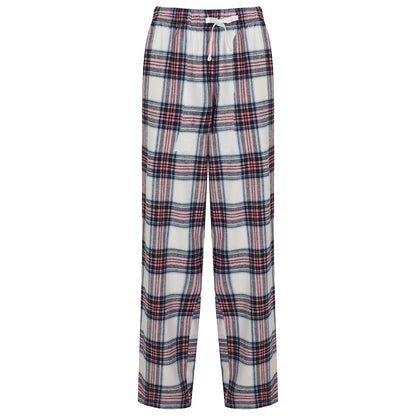 White-Pink Check - Front - Skinnifit Womens-Ladies Tartan Lounge Pants