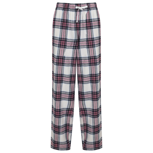 White-Pink Check - Front - Skinnifit Womens-Ladies Tartan Lounge Pants