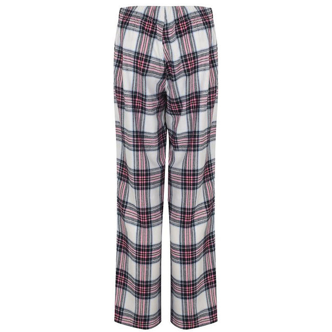 White-Pink Check - Side - Skinnifit Womens-Ladies Tartan Lounge Pants