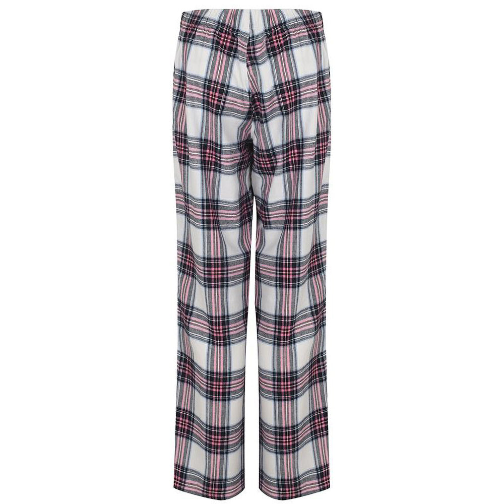 White-Pink Check - Side - Skinnifit Womens-Ladies Tartan Lounge Pants