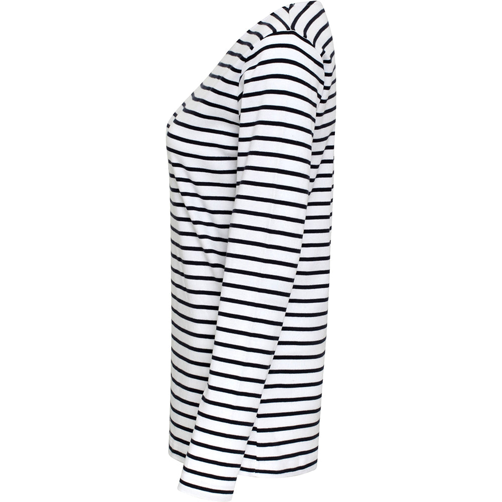 White-Navy - Side - Asquith & Fox Womens-Ladies Mariniere Coastal Long Sleeve T-Shirt