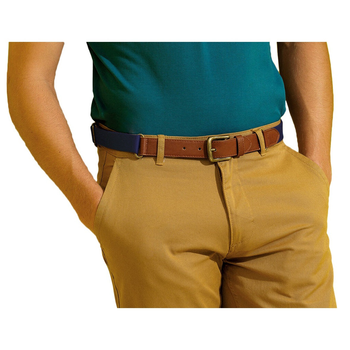 Navy - Back - Asquith & Fox Mens Faux Leather And Canvas Belt