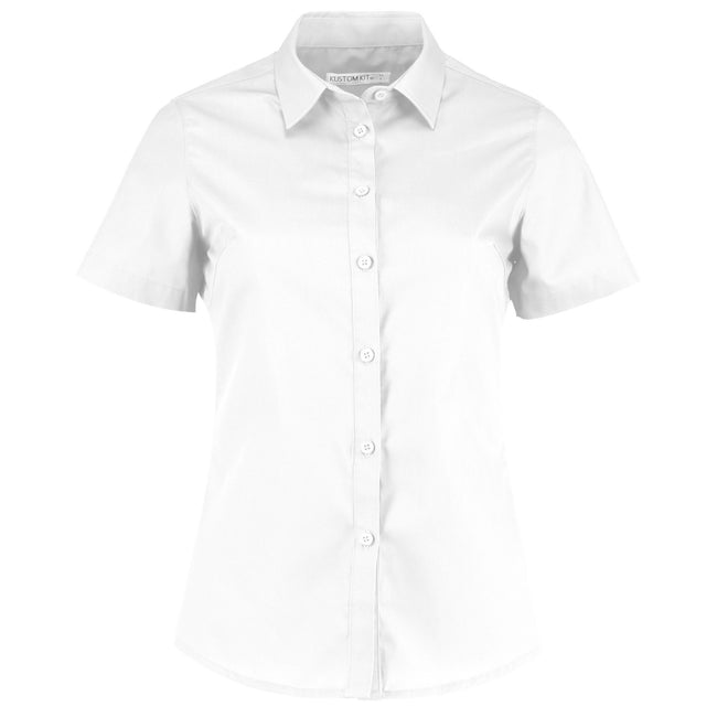 White - Front - Kustom Kit Womens-Ladies Short Sleeve Poplin Shirt