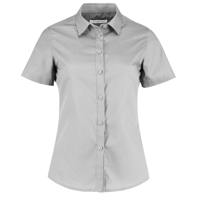 Light Grey - Front - Kustom Kit Womens-Ladies Short Sleeve Poplin Shirt