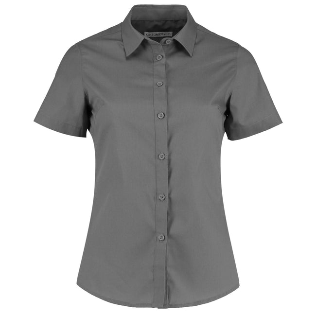 Graphite - Front - Kustom Kit Womens-Ladies Short Sleeve Poplin Shirt