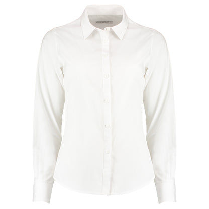 White - Front - Kustom Kit Womens-Ladies Long Sleeve Poplin Shirt