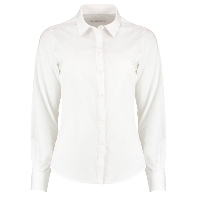 White - Front - Kustom Kit Womens-Ladies Long Sleeve Poplin Shirt