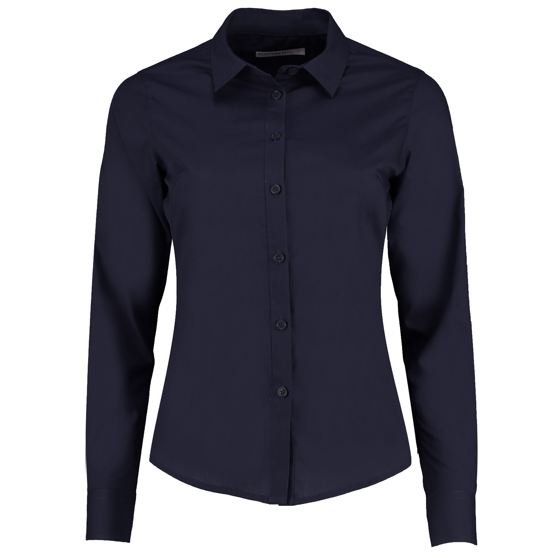 Dark Navy - Front - Kustom Kit Womens-Ladies Long Sleeve Poplin Shirt