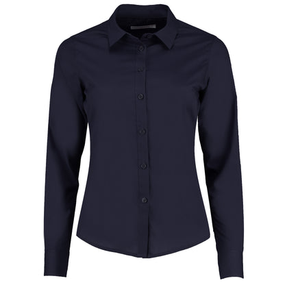 Dark Navy - Front - Kustom Kit Womens-Ladies Long Sleeve Poplin Shirt