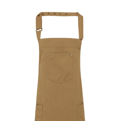 Khaki - Back - Premier Unisex Chino Cotton Bib Apron