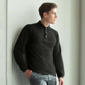 Black - Back - Henbury Mens Classic Plain Long Sleeve Cotton Polo Shirt