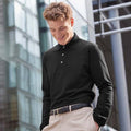 Black - Side - Henbury Mens Classic Plain Long Sleeve Cotton Polo Shirt