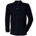 Navy - Front - Henbury Mens Classic Plain Long Sleeve Cotton Polo Shirt