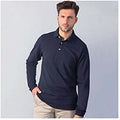Navy - Back - Henbury Mens Classic Plain Long Sleeve Cotton Polo Shirt