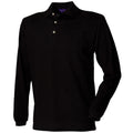 Black - Front - Henbury Mens Classic Plain Long Sleeve Cotton Polo Shirt