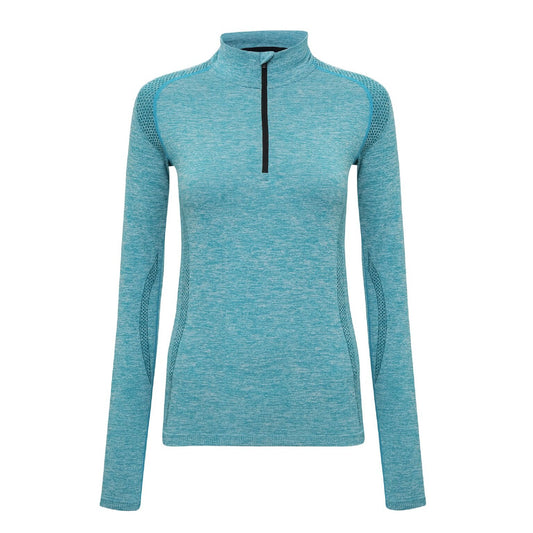 Turquoise - Front - TriDri Womens-Ladies Seamless 3D Fit Multi Sport Performance Zip Top
