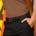 Black - Back - Asquith & Fox Mens Leather Braid Belt