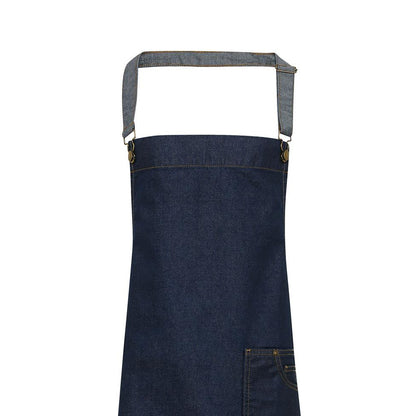 Indigo Denim - Back - Premier Unisex Adults District Waxed Look Denim Bib Apron