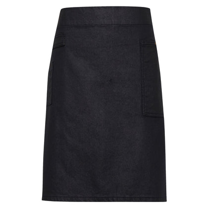 Indigo-Brown Denim - Front - Premier Unisex Adults Division Waxed Look Denim Waist Apron