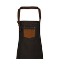 Black-Tan Denim - Back - Premier Unisex Adults Division Waxed Look Faux Leather Denim Bib Apron