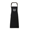 Black-Tan Denim - Front - Premier Unisex Adults Division Waxed Look Faux Leather Denim Bib Apron