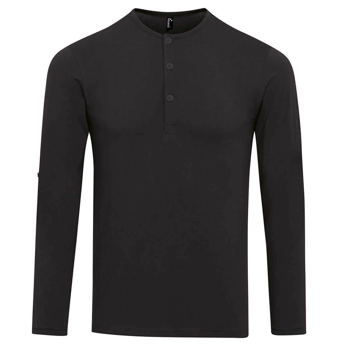 Black - Front - Premier Mens Long John Roll Sleeve Tee