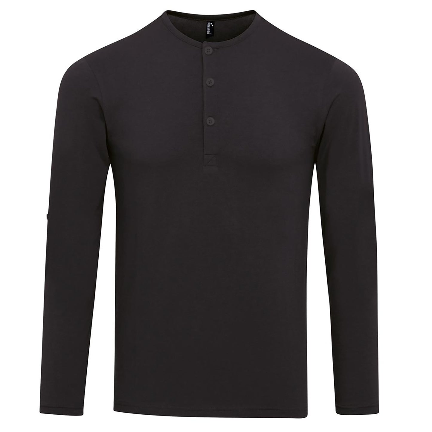 Black - Front - Premier Mens Long John Roll Sleeve Tee
