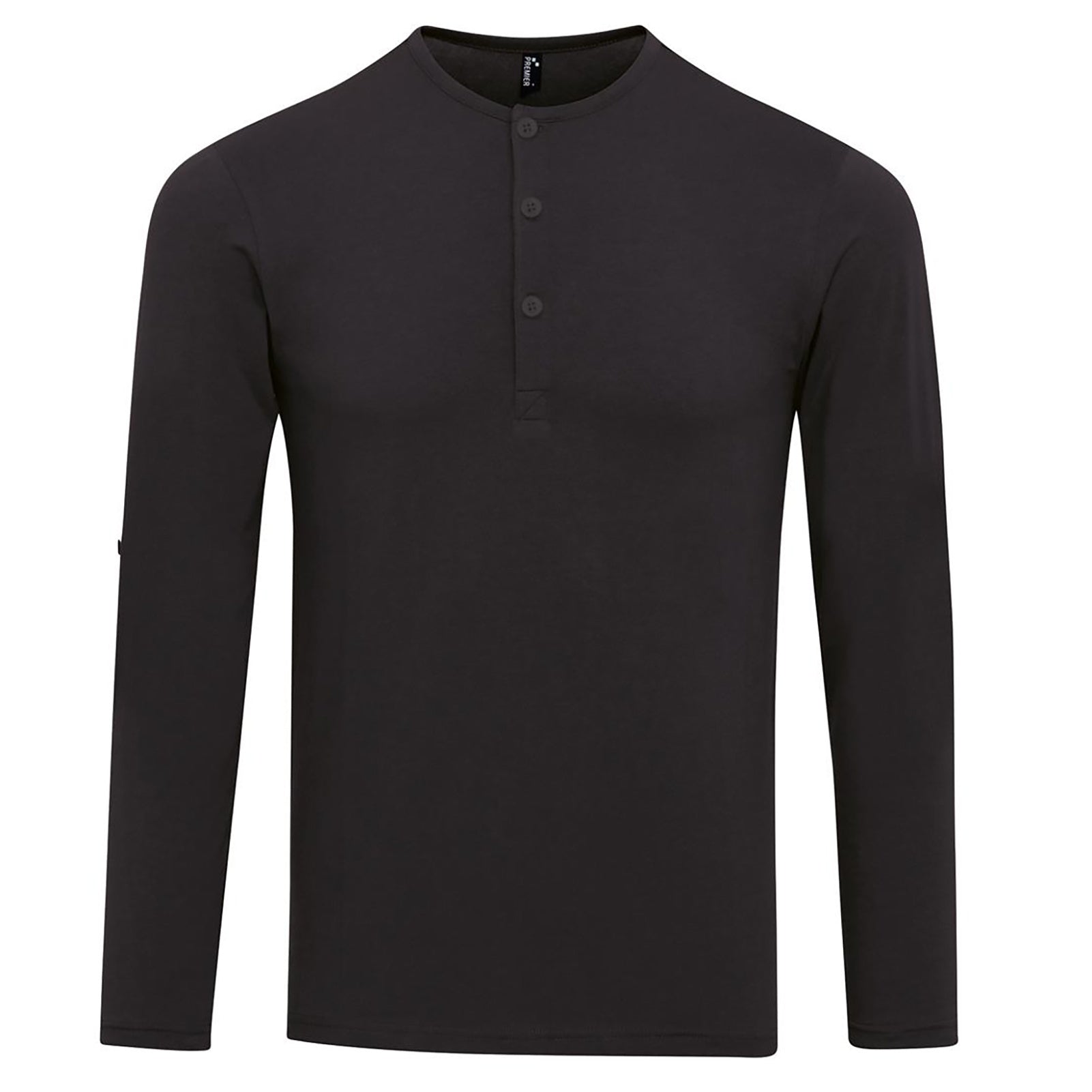 Black - Front - Premier Mens Long John Roll Sleeve Tee