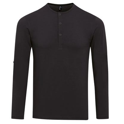 Black - Front - Premier Mens Long John Roll Sleeve Tee