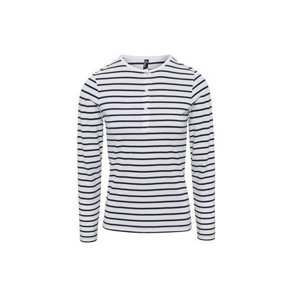 White-Navy - Front - Premier Womens-Ladies Long John Roll Sleeve Tee