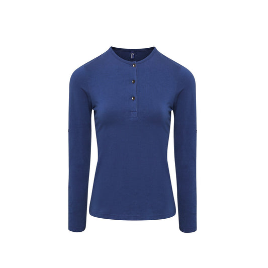 Indigo - Front - Premier Womens-Ladies Long John Roll Sleeve Tee