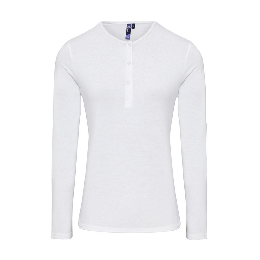 White - Front - Premier Womens-Ladies Long John Roll Sleeve Tee