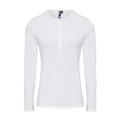 White - Front - Premier Womens-Ladies Long John Roll Sleeve Tee