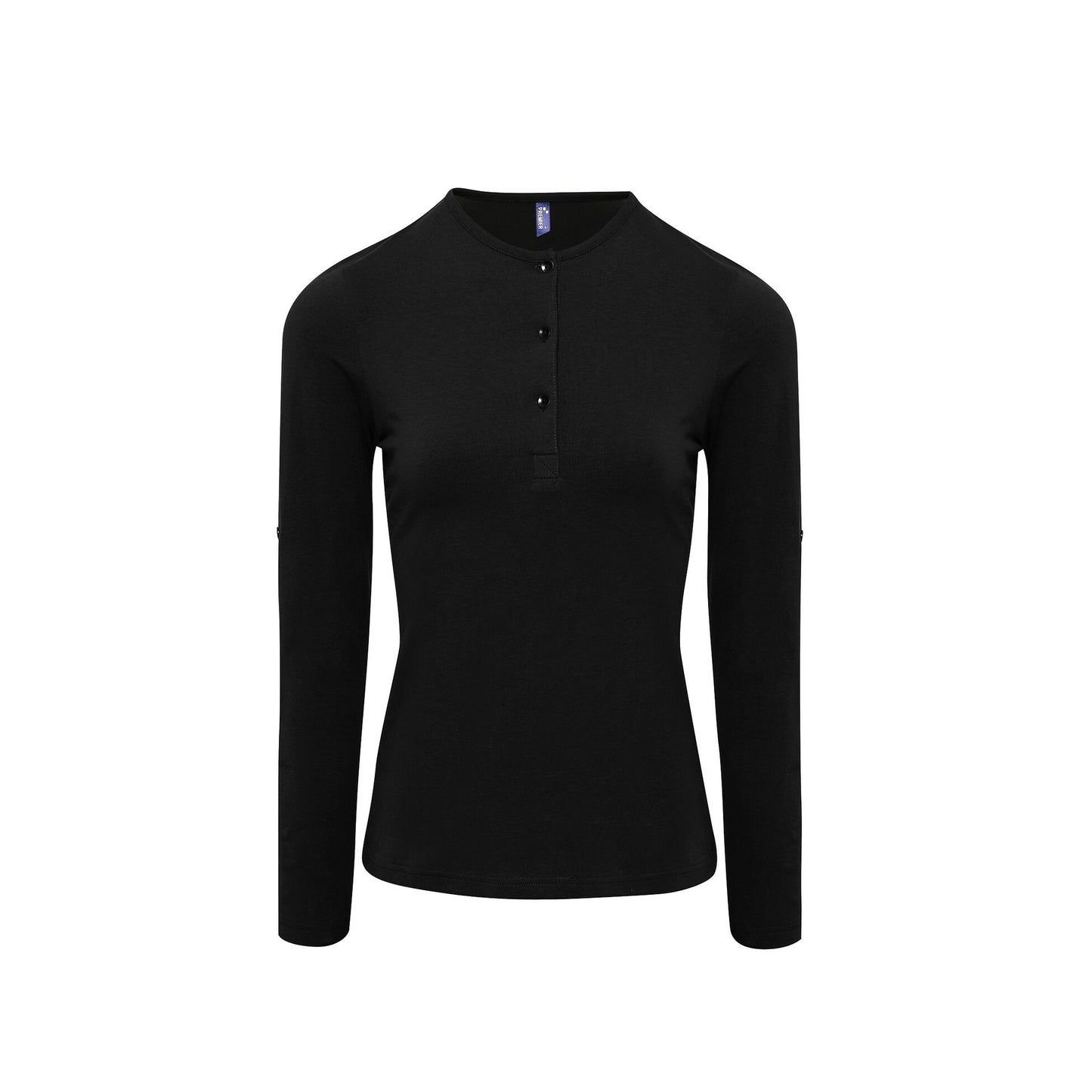 Black - Front - Premier Womens-Ladies Long John Roll Sleeve Tee