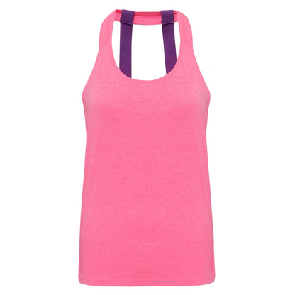 Lightning Pink Melange - Front - Tri Dri Womens-Ladies Double Strap Back Sleeveless Vest