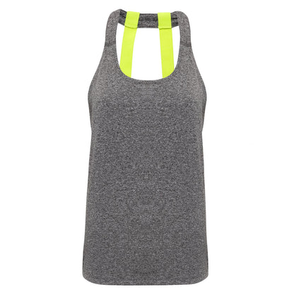 Black Melange - Front - Tri Dri Womens-Ladies Double Strap Back Sleeveless Vest